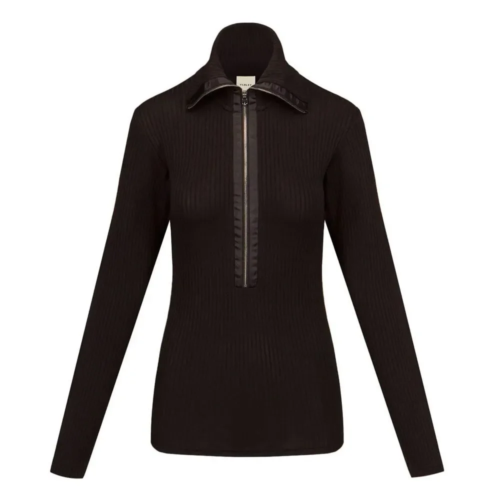 Varley Luella Fitted Half-Zip Pullover Size Small / Black Ribbed